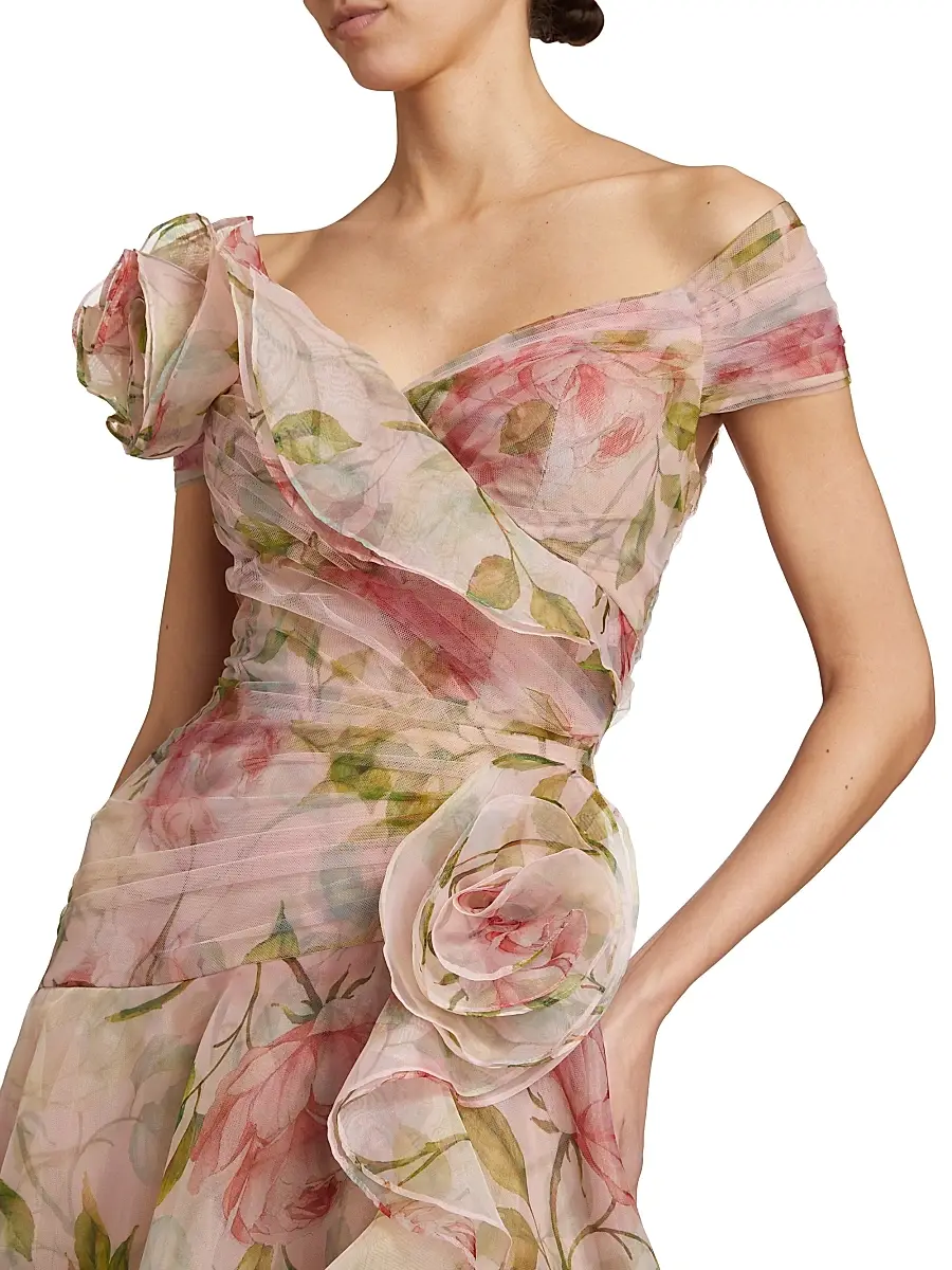 Teri Jon by Rickie Freeman Women's Floral Organza Tulle A-Line Gown | Thumbnail 6