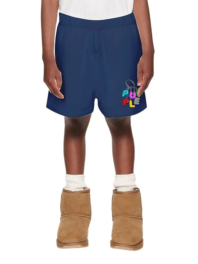 Purple Brand Little Boy's & Boy's Logo Fleece Raw-Edge Shorts - Navy - Size 12 | Image 1 Purple Brand Little Boy's & Boy's Logo Fleece Raw-Edge Shorts - Navy - Size 12 | Image 1