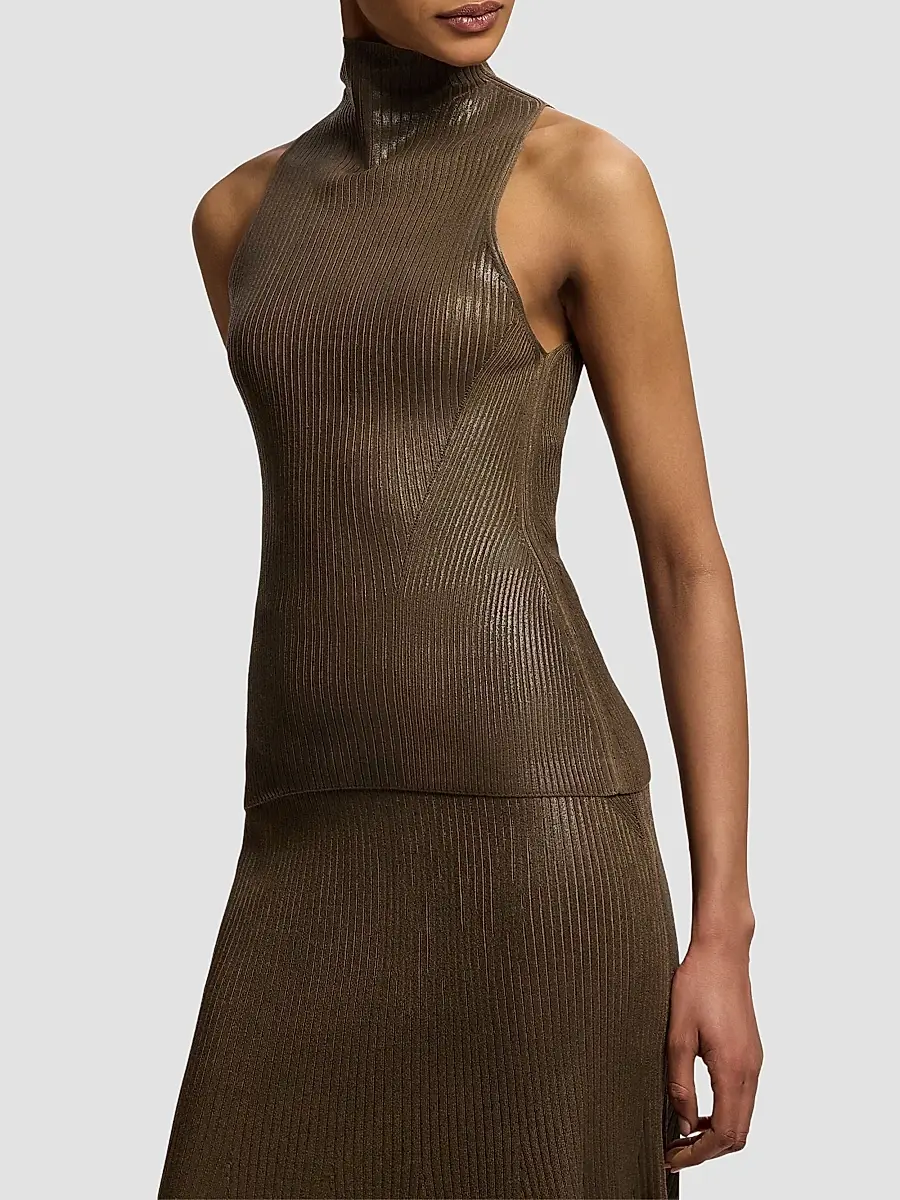 Ralph Lauren Collection Women's Adrianna Foiled Rib-Knit Sweater Skirt | Thumbnail 5