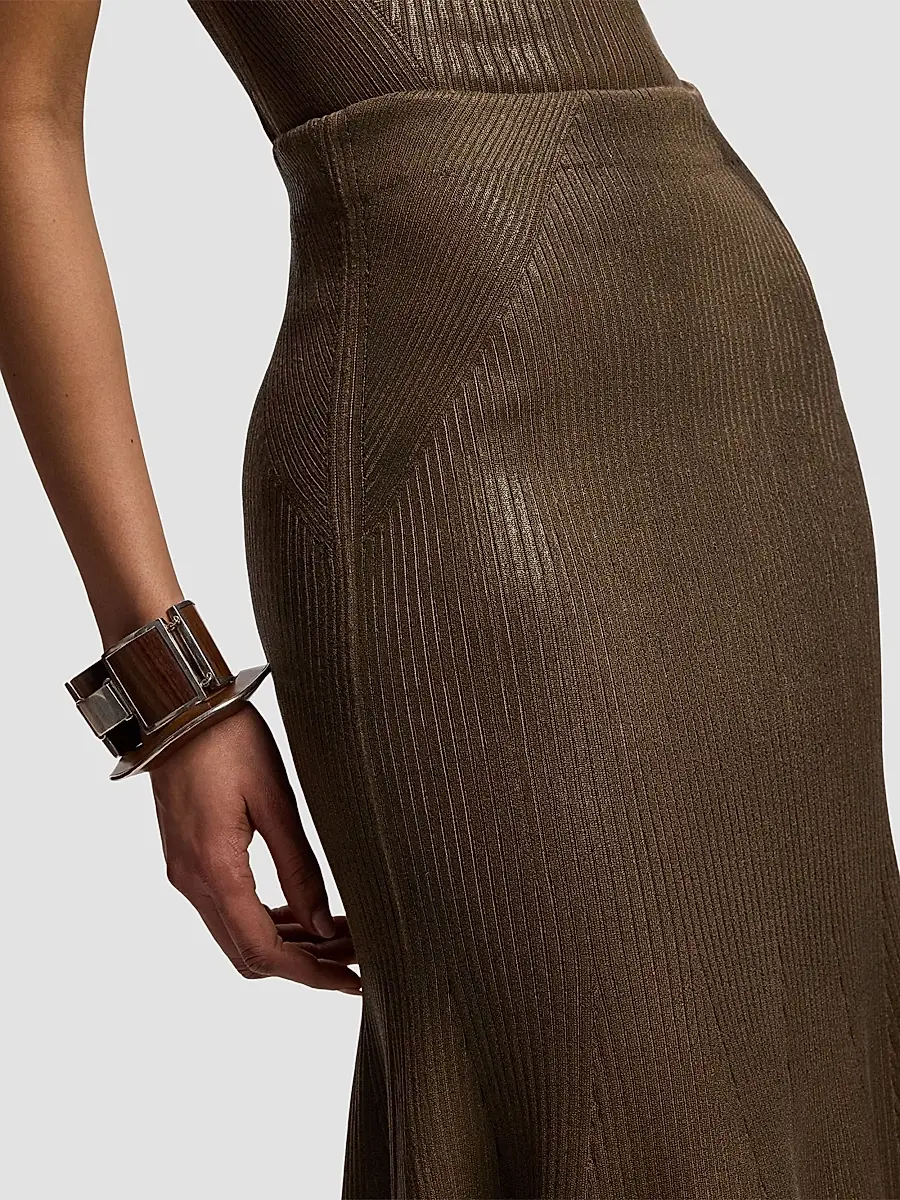 Ralph Lauren Collection Women's Adrianna Foiled Rib-Knit Sweater Skirt | Thumbnail 6