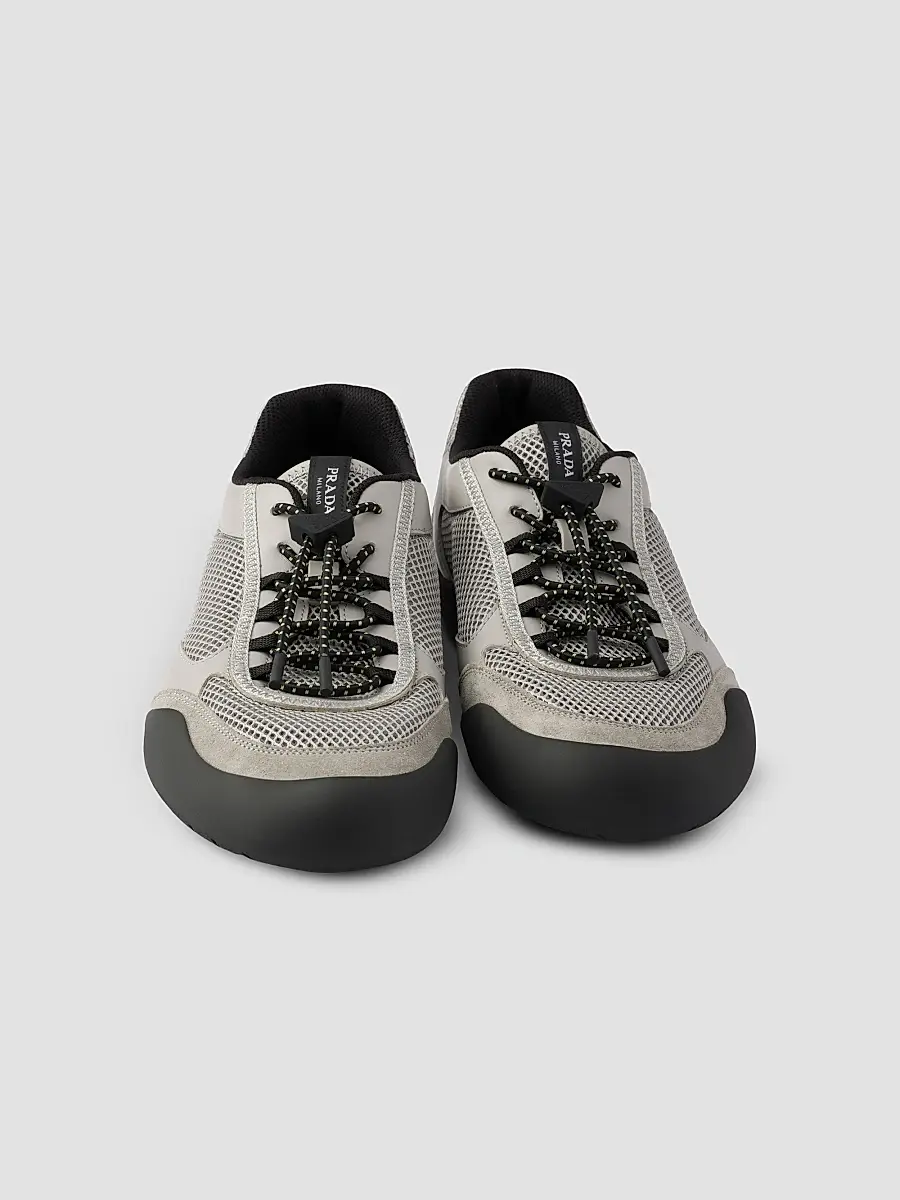Prada Men's Speedrock Leather and Mesh Fabric Sneakers | Thumbnail 4 Prada Men's Speedrock Leather and Mesh Fabric Sneakers | Thumbnail 4