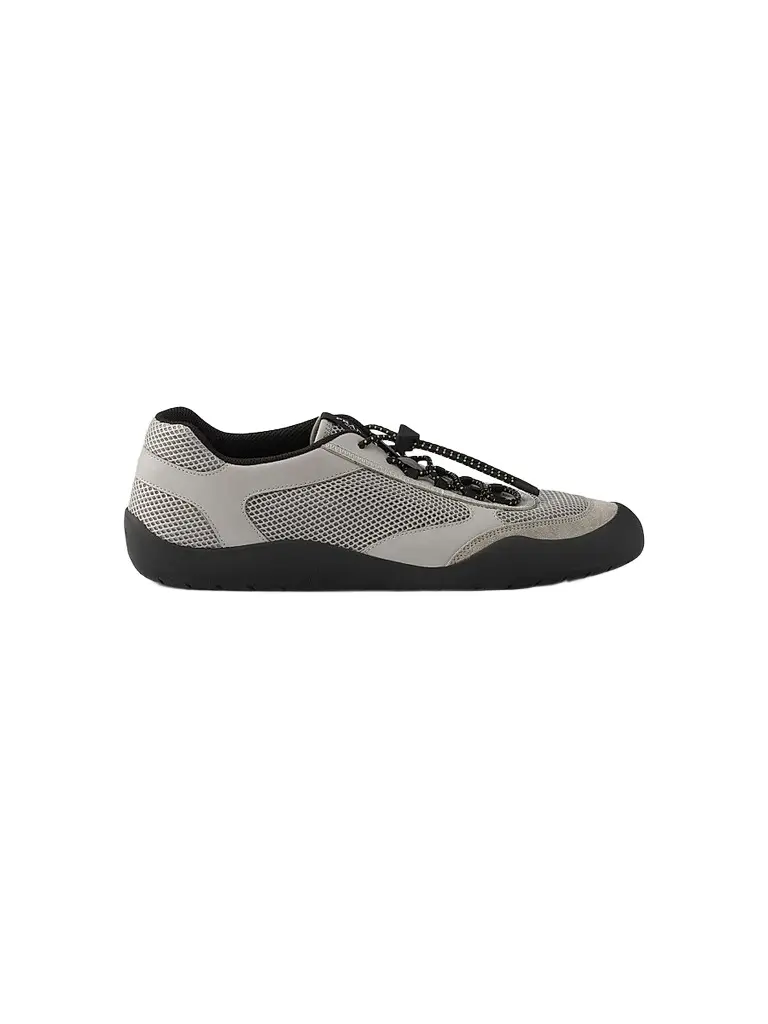 Prada Men's Speedrock Leather and Mesh Fabric Sneakers - Grey | Image 1 Prada Men's Speedrock Leather and Mesh Fabric Sneakers - Grey | Image 1