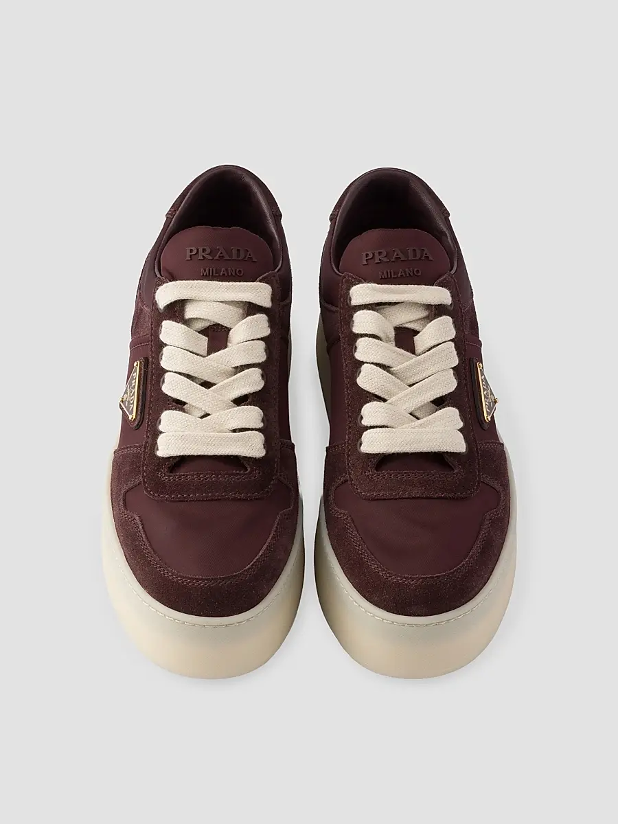 Prada Women's Downtown Bold Re-Nylon and Suede Sneakers - Dark Red | Thumbnail 2 Prada Women's Downtown Bold Re-Nylon and Suede Sneakers - Dark Red | Thumbnail 2
