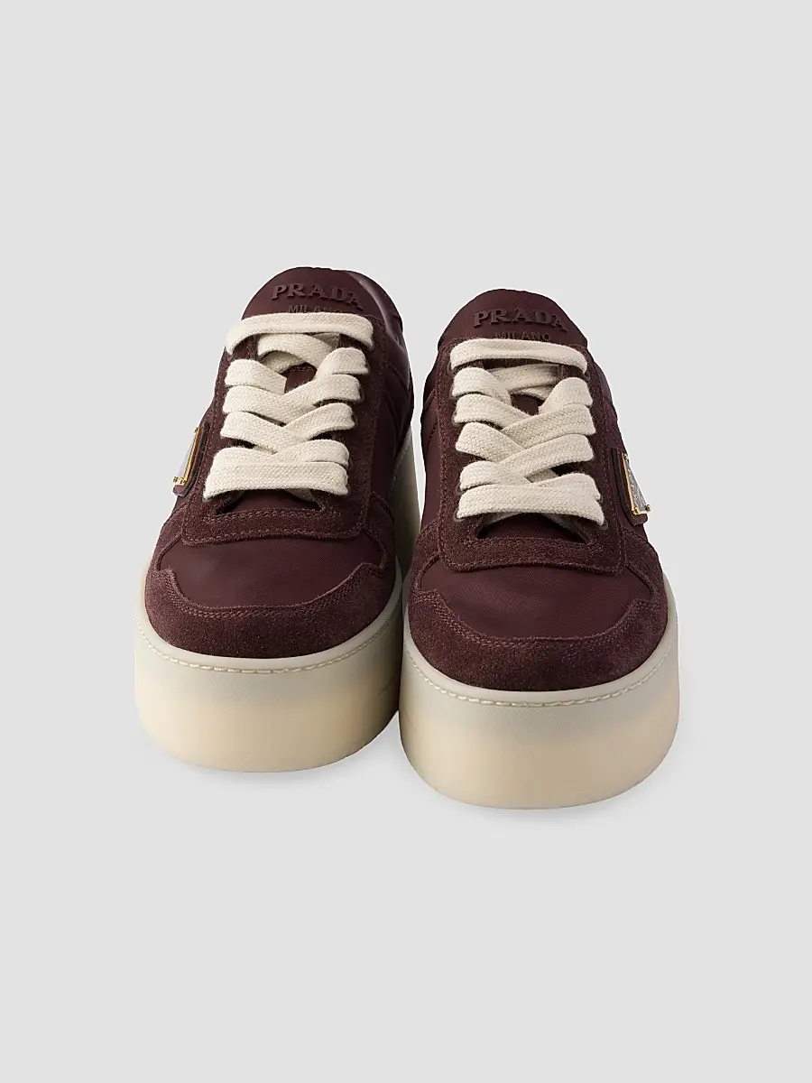 Prada Women's Downtown Bold Re-Nylon and Suede Sneakers - Dark Red | Thumbnail 4 Prada Women's Downtown Bold Re-Nylon and Suede Sneakers - Dark Red | Thumbnail 4