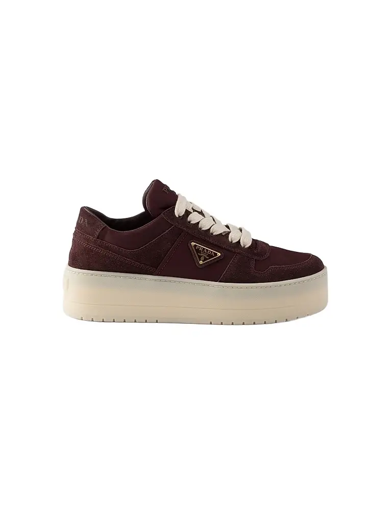 Prada Women's Downtown Bold Re-Nylon and Suede Sneakers - Dark Red - Size 11 | Image 1 Prada Women's Downtown Bold Re-Nylon and Suede Sneakers - Dark Red - Size 11 | Image 1