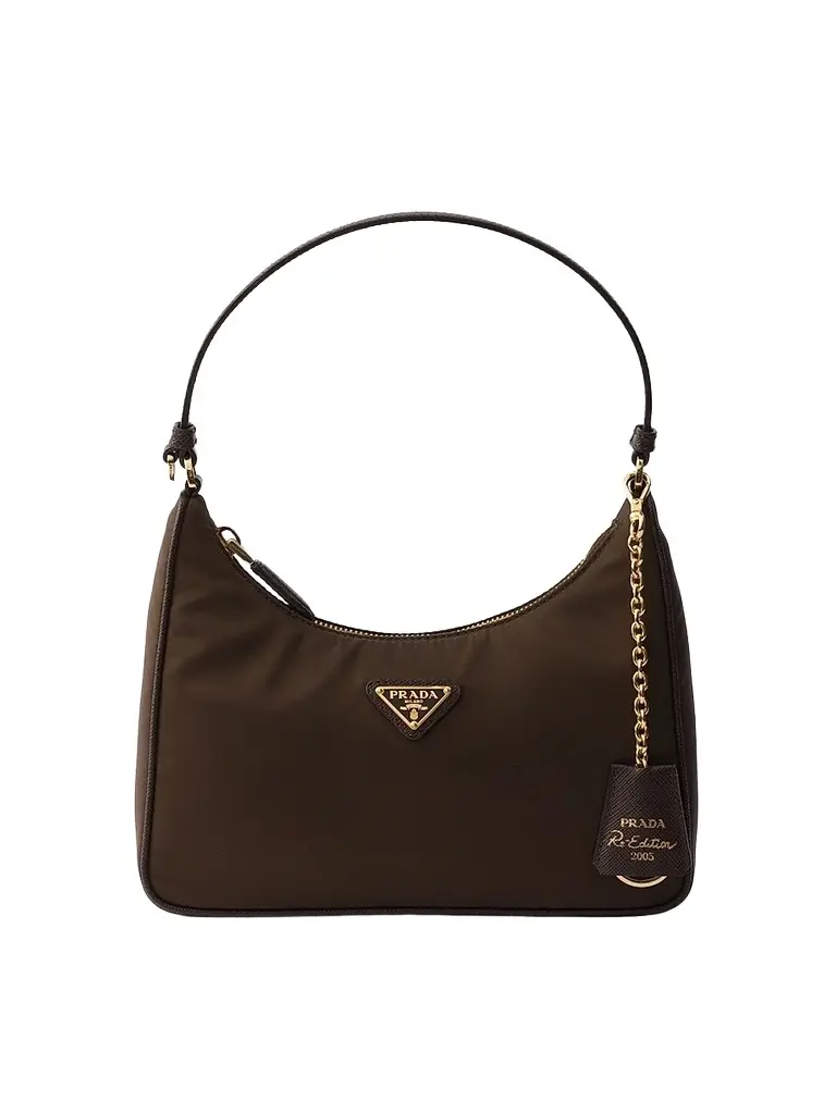 Prada Women's Re-Edition 2005 Nylon and Saffiano Mini Shoulder Bag - Brown | Image 1 Prada Women's Re-Edition 2005 Nylon and Saffiano Mini Shoulder Bag - Brown | Image 1