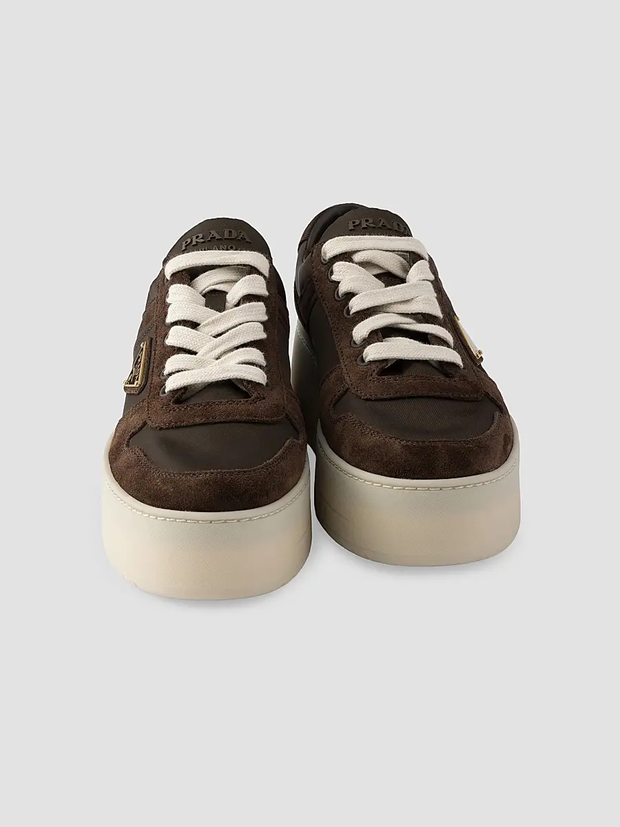 Prada Women's Downtown Bold Re-Nylon and Suede Sneakers | Thumbnail 4 Prada Women's Downtown Bold Re-Nylon and Suede Sneakers | Thumbnail 4