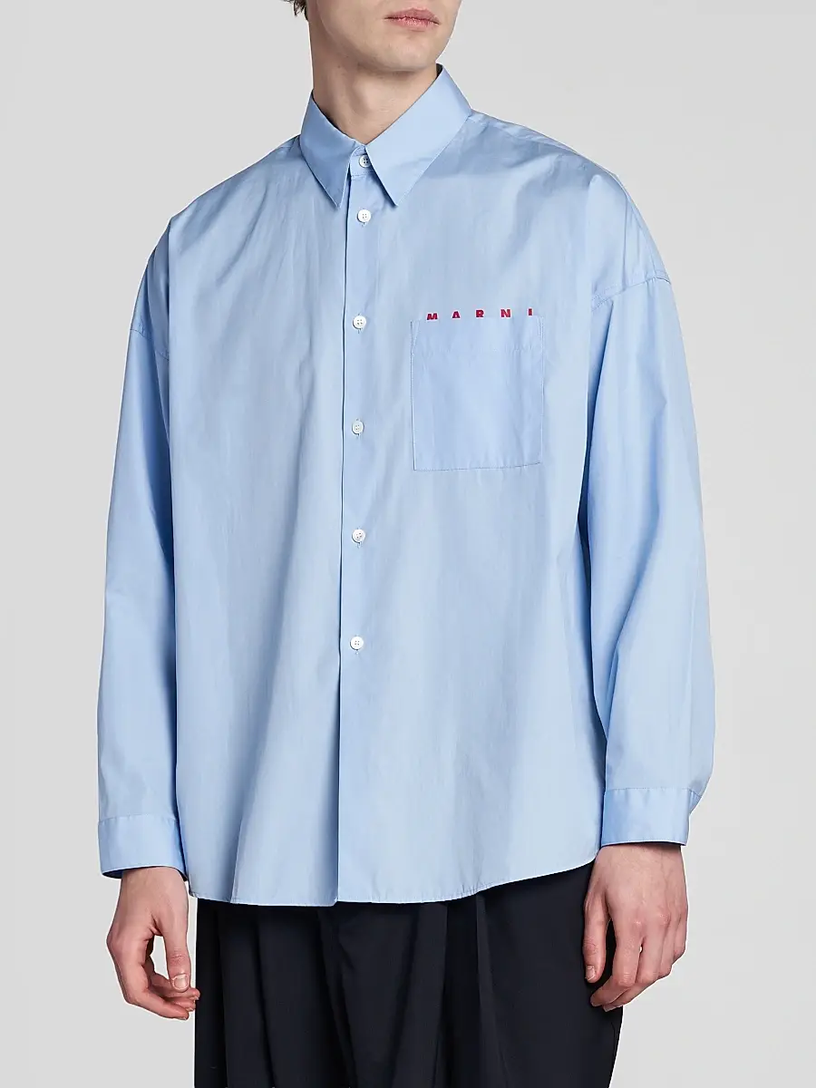 Marni Men's Logo Cotton Poplin Shirt | Thumbnail 4 Marni Men's Logo Cotton Poplin Shirt | Thumbnail 4