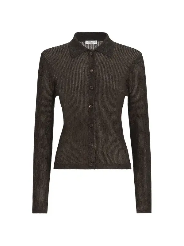 Sparkling silk, alpaca and wool rib knit cardigan Sparkling silk, alpaca and wool rib knit cardigan
