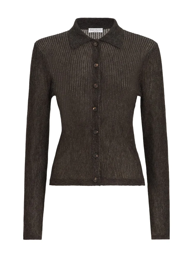 Brunello Cucinelli Sparkling silk, alpaca and wool rib knit cardigan