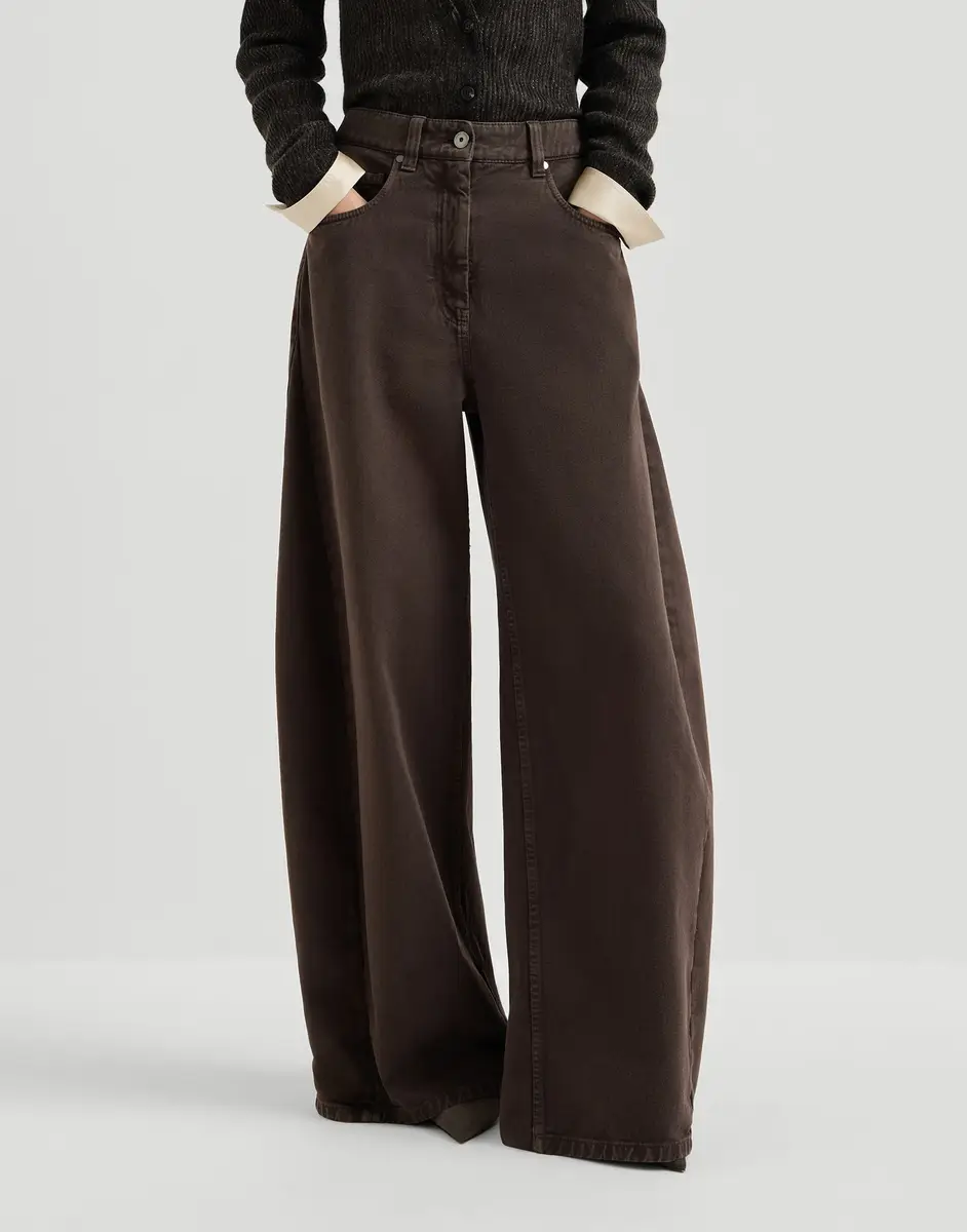 Brunello Cucinelli Dyed denim wide trousers with monili | Thumbnail 2 Brunello Cucinelli Dyed denim wide trousers with monili | Thumbnail 2