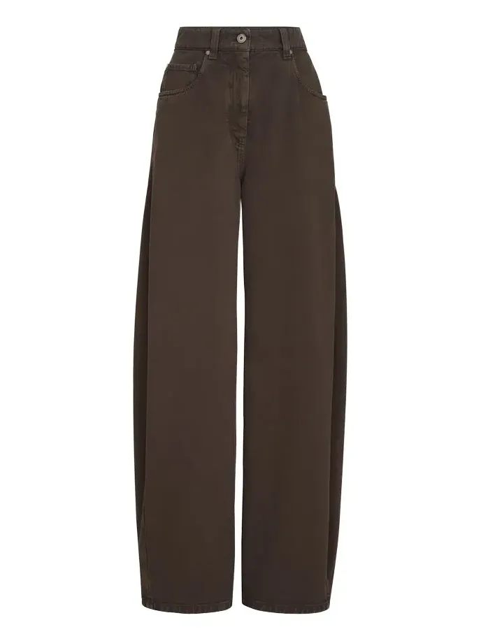 Dyed denim wide trousers with monili