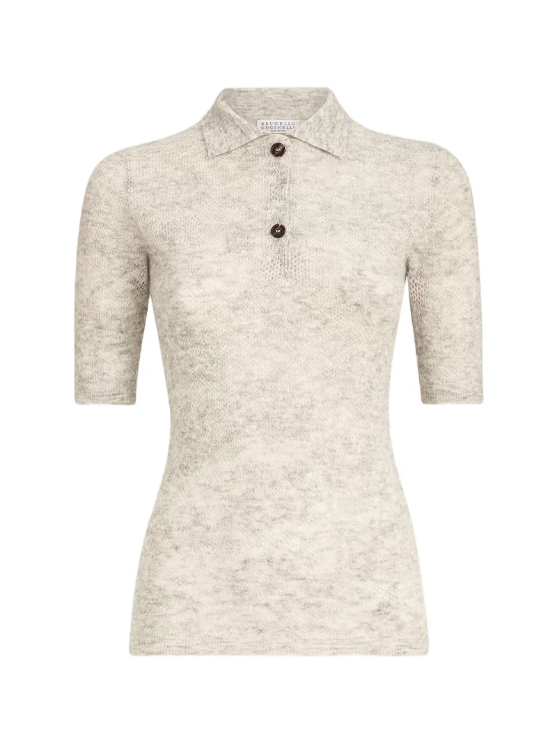 Brunello Cucinelli Flower lace knit polo