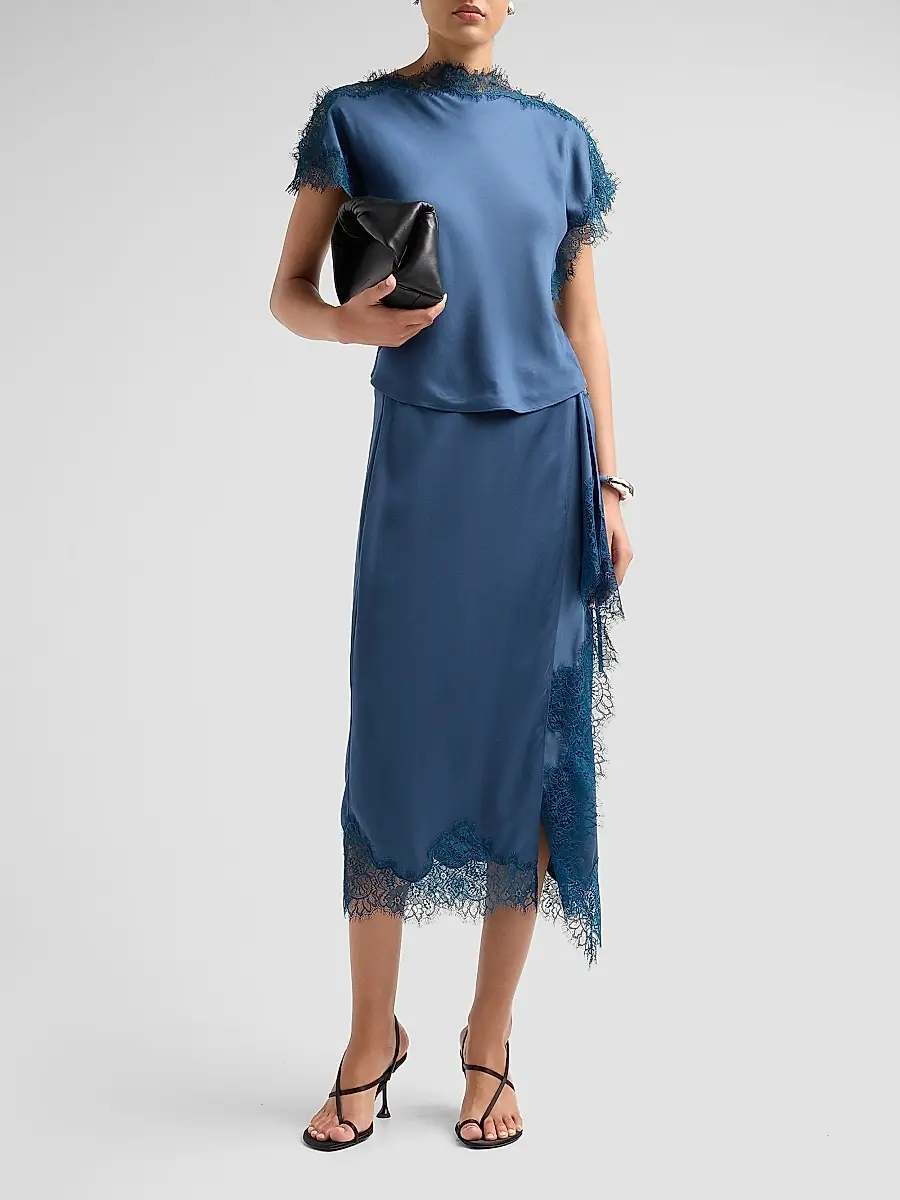 A.L.C. A. L.C. Women's Bree Satin Lace-Trimmed Midi Skirt | Thumbnail 2