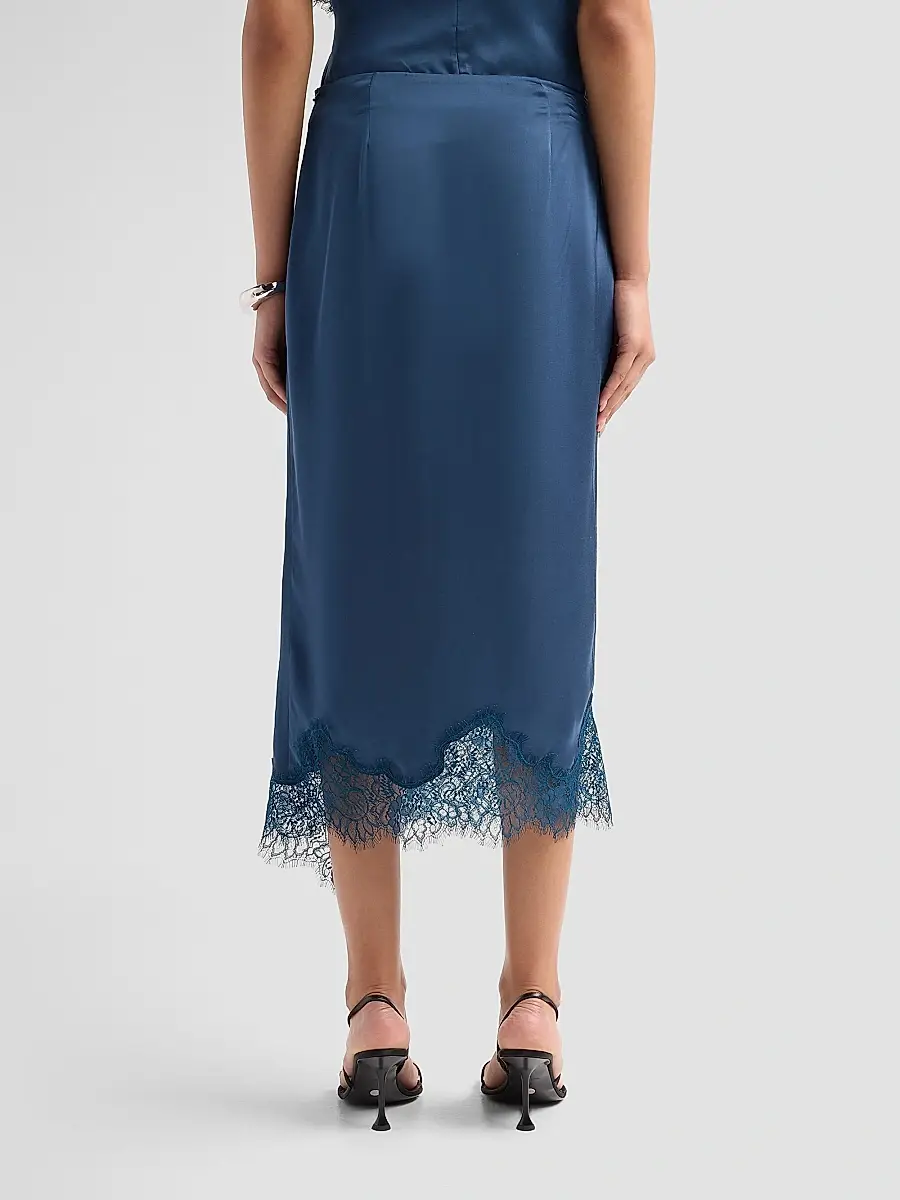A.L.C. A. L.C. Women's Bree Satin Lace-Trimmed Midi Skirt | Thumbnail 3