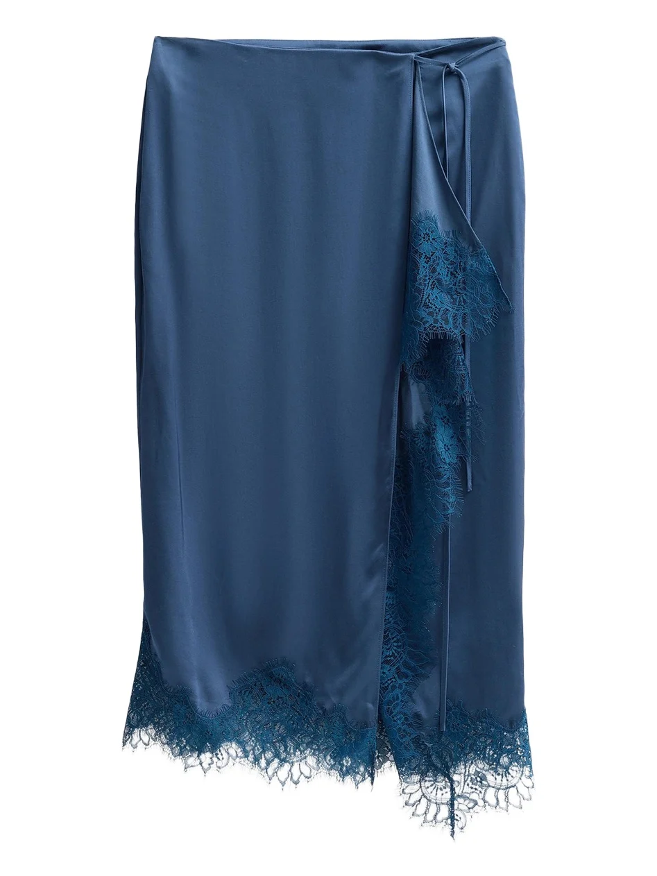 A. L.C. Women's Bree Satin Lace-Trimmed Midi Skirt