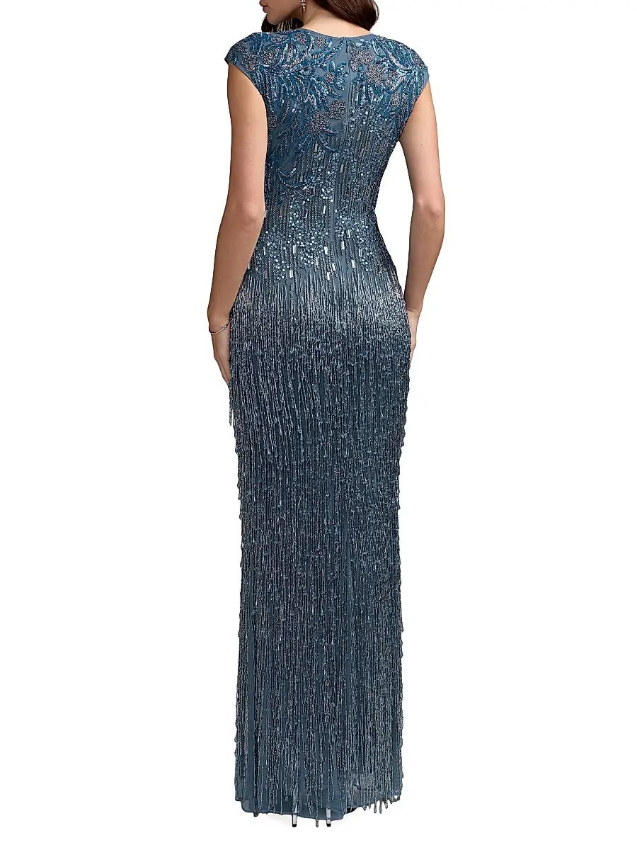 Mac Duggal Women's Evening Embellished Mesh Cap-Sleeve Gown | Thumbnail 2 Mac Duggal Women's Evening Embellished Mesh Cap-Sleeve Gown | Thumbnail 2