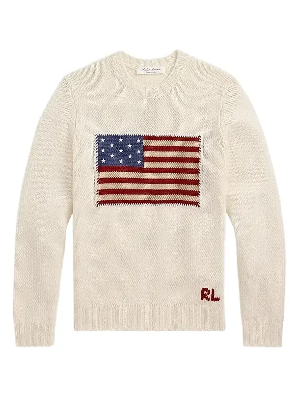 Men's American Flag Cashmere Pullover Sweater Men's American Flag Cashmere Pullover Sweater