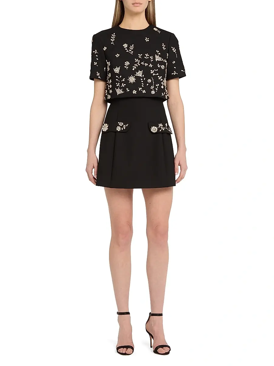 Oscar de la Renta Women's Crystal Floral-Embroidered Cocktail Minidress & Top Set - Black | Thumbnail 2 Oscar de la Renta Women's Crystal Floral-Embroidered Cocktail Minidress & Top Set - Black | Thumbnail 2