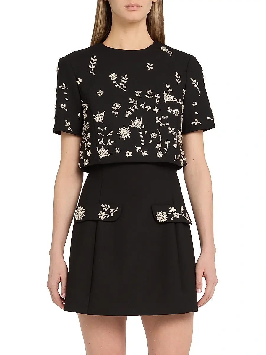 Oscar de la Renta Women's Crystal Floral-Embroidered Cocktail Minidress & Top Set - Black | Thumbnail 3 Oscar de la Renta Women's Crystal Floral-Embroidered Cocktail Minidress & Top Set - Black | Thumbnail 3