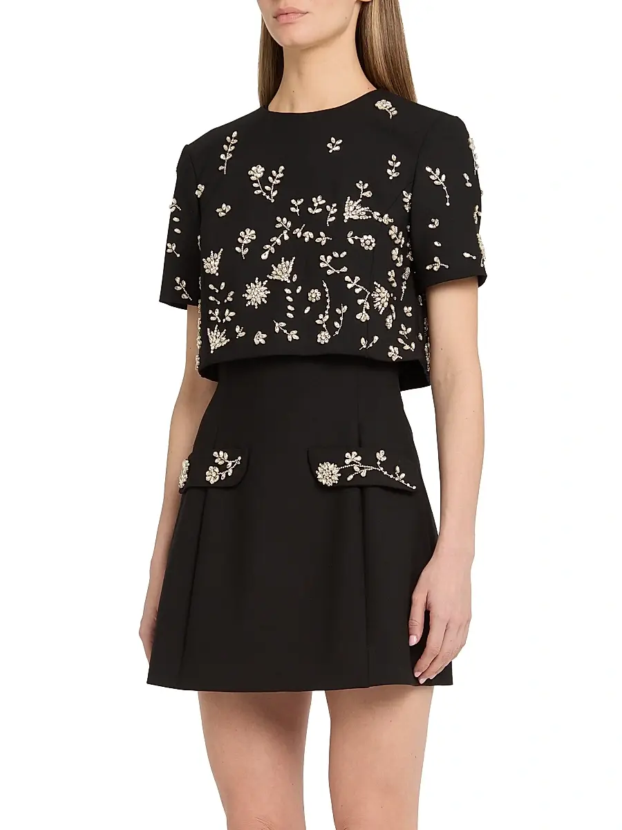 Oscar de la Renta Women's Crystal Floral-Embroidered Cocktail Minidress & Top Set - Black | Thumbnail 4 Oscar de la Renta Women's Crystal Floral-Embroidered Cocktail Minidress & Top Set - Black | Thumbnail 4