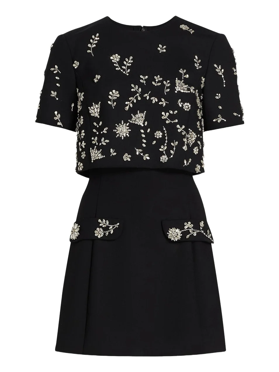 Oscar de la Renta Women's Crystal Floral-Embroidered Cocktail Minidress & Top Set - Black