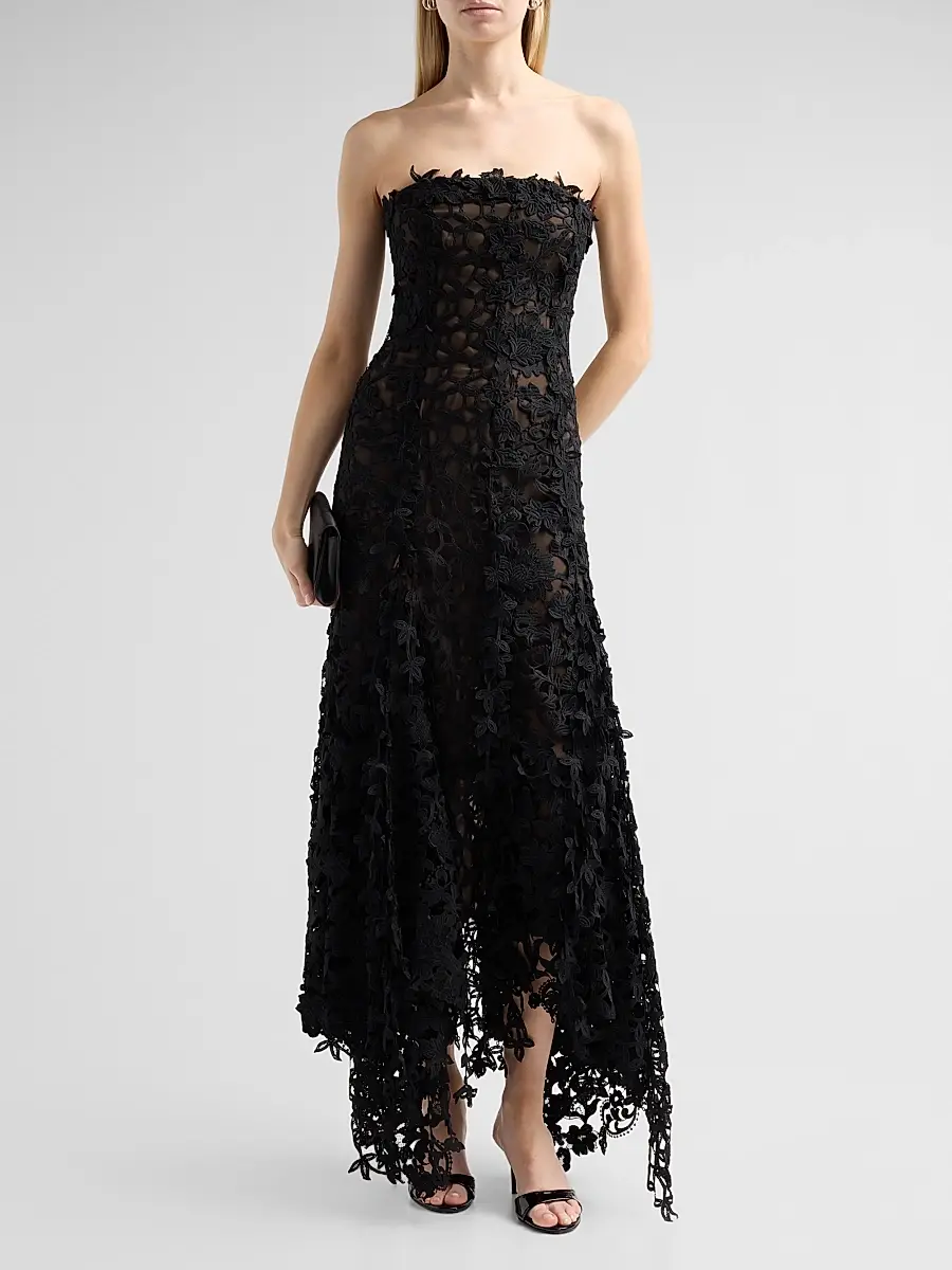 Oscar de la Renta Women's Leafy Fringe Botanical 3D Guipure Strapless Cocktail Dress | Thumbnail 2
