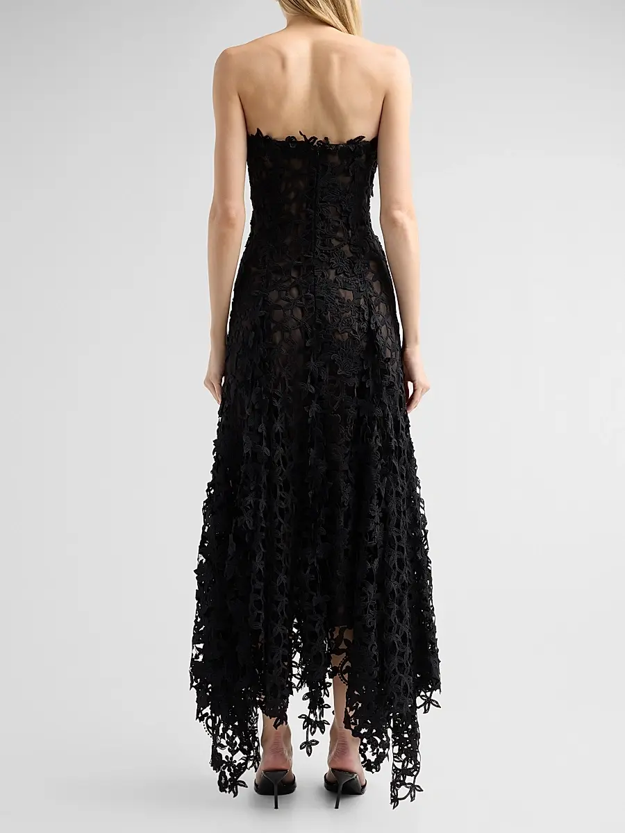 Oscar de la Renta Women's Leafy Fringe Botanical 3D Guipure Strapless Cocktail Dress | Thumbnail 3