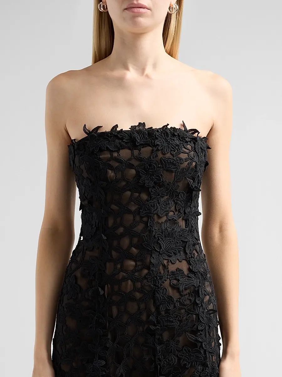 Oscar de la Renta Women's Leafy Fringe Botanical 3D Guipure Strapless Cocktail Dress | Thumbnail 5