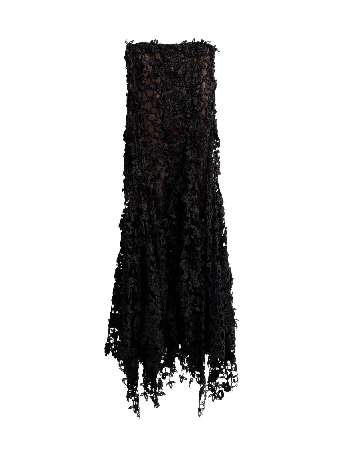 Women's Leafy Fringe Botanical 3D Guipure Strapless Cocktail Dress Women's Leafy Fringe Botanical 3D Guipure Strapless Cocktail Dress