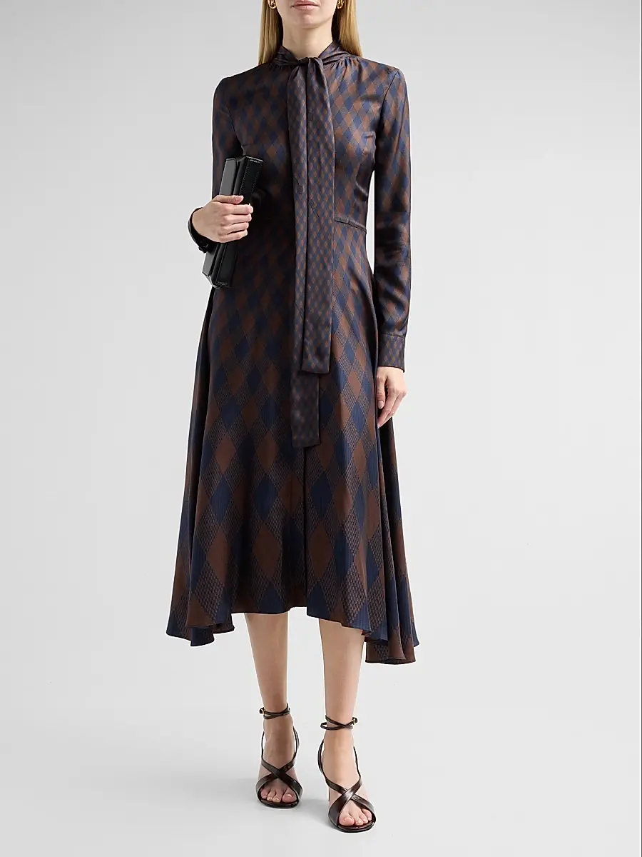 Oscar de la Renta Women's Argyle Silk Twill Tieneck Day Dress | Thumbnail 2