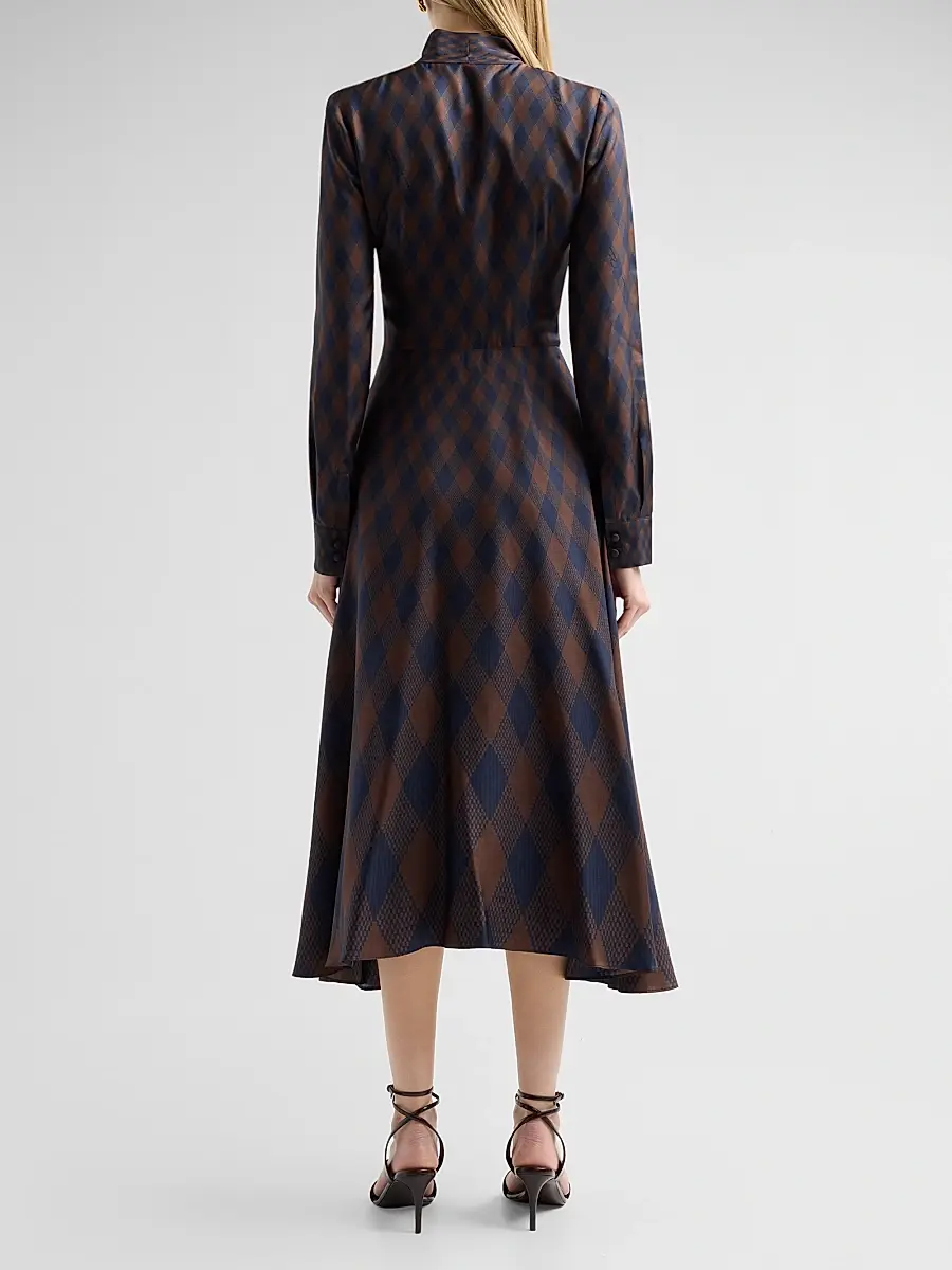 Oscar de la Renta Women's Argyle Silk Twill Tieneck Day Dress | Thumbnail 3