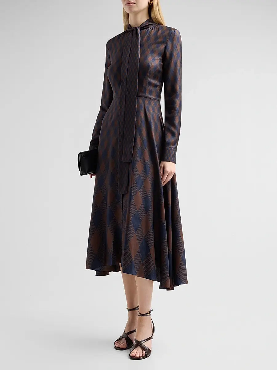 Oscar de la Renta Women's Argyle Silk Twill Tieneck Day Dress | Thumbnail 4