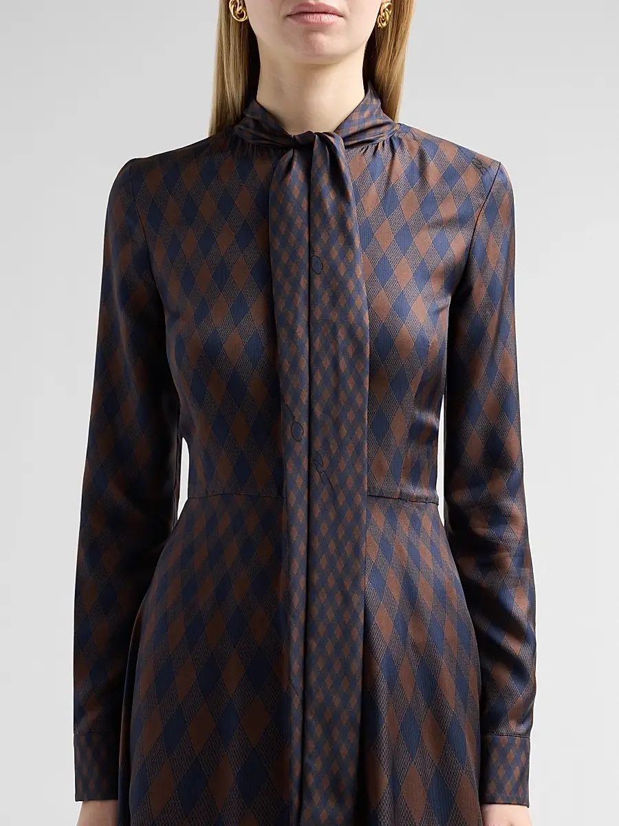 Oscar de la Renta Women's Argyle Silk Twill Tieneck Day Dress | Thumbnail 5