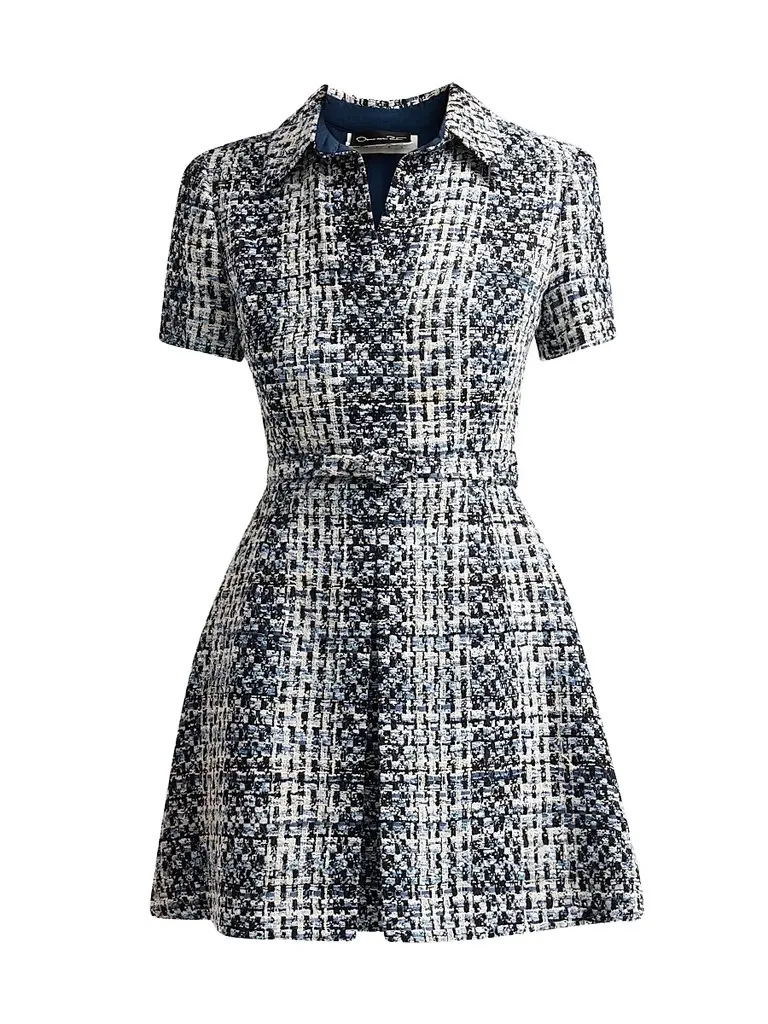Oscar de la Renta Women's Tweed Belted Mini Shirtdress - Blue | Image 1 Oscar de la Renta Women's Tweed Belted Mini Shirtdress - Blue | Image 1