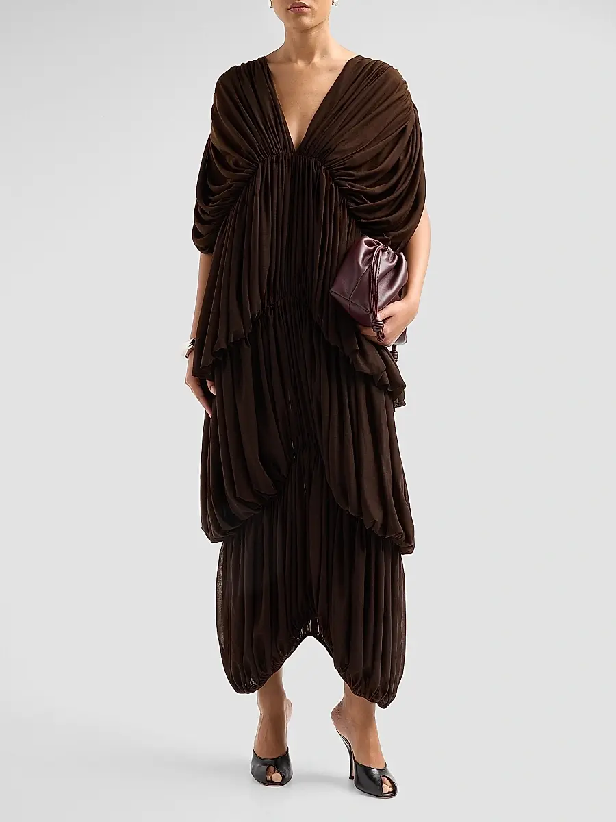 Ronny Kobo Women's Damier Tiered Draped Maxi Dress | Thumbnail 2