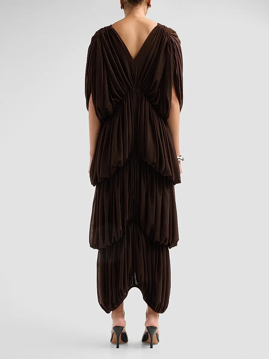 Ronny Kobo Women's Damier Tiered Draped Maxi Dress | Thumbnail 3