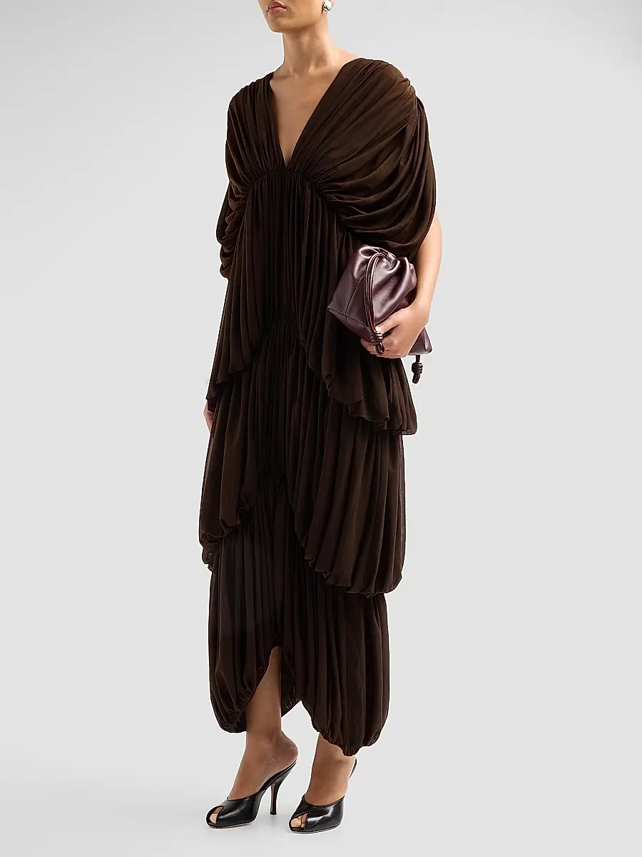 Ronny Kobo Women's Damier Tiered Draped Maxi Dress | Thumbnail 4