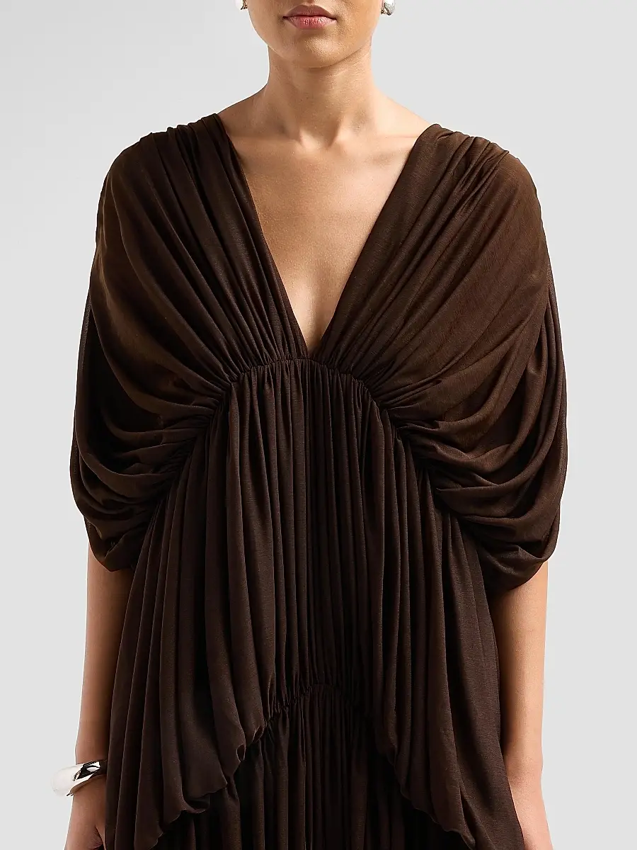 Ronny Kobo Women's Damier Tiered Draped Maxi Dress | Thumbnail 5