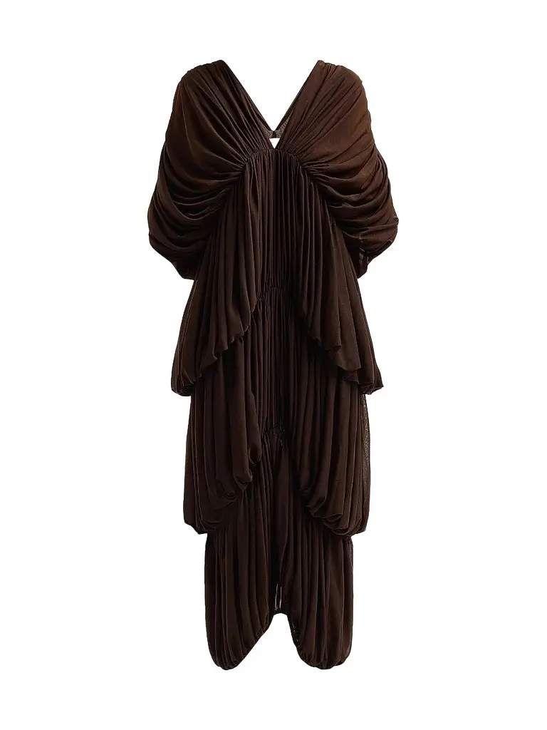 Ronny Kobo Women's Damier Tiered Draped Maxi Dress - Chocolate | Image 1 Ronny Kobo Women's Damier Tiered Draped Maxi Dress - Chocolate | Image 1
