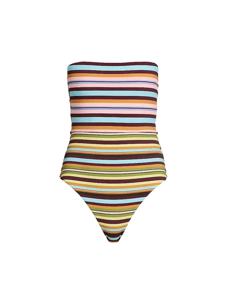 BEACH RIOT Women's Amber Strapless One-Piece Swimsuit - Paradise Stripe - Size Large | Image 1 BEACH RIOT Women's Amber Strapless One-Piece Swimsuit - Paradise Stripe - Size Large | Image 1