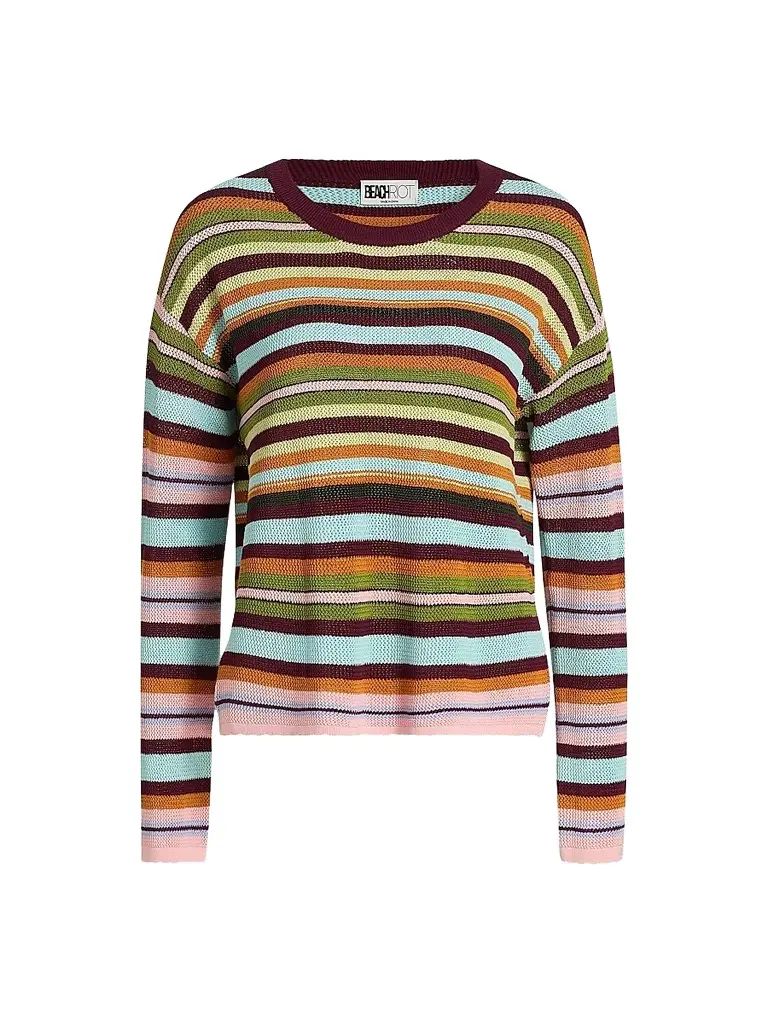 BEACH RIOT Women's Striped Beach Sweater - Paradise Stripe - Size Large | Image 1 BEACH RIOT Women's Striped Beach Sweater - Paradise Stripe - Size Large | Image 1