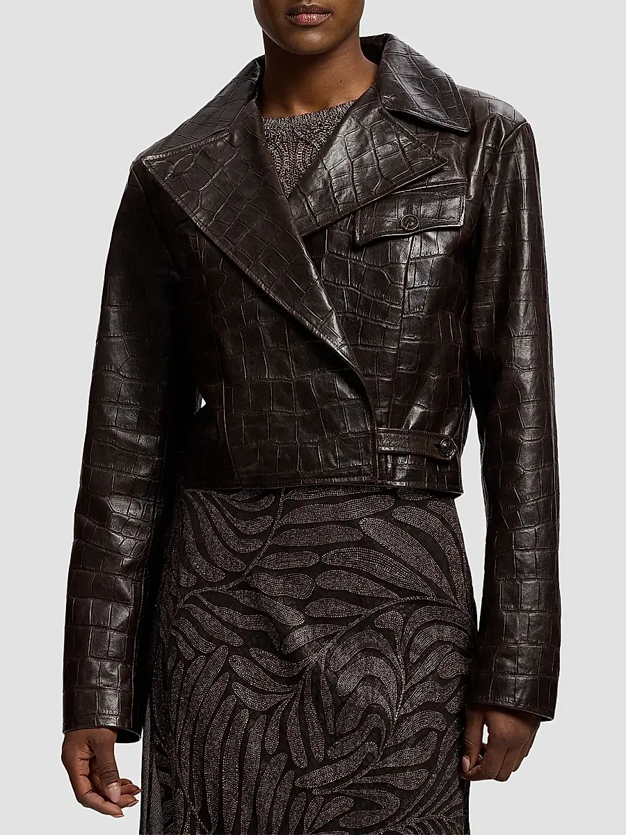 Ralph Lauren Collection Women's Jaxson Printed Leather Moto Jacket | Thumbnail 2