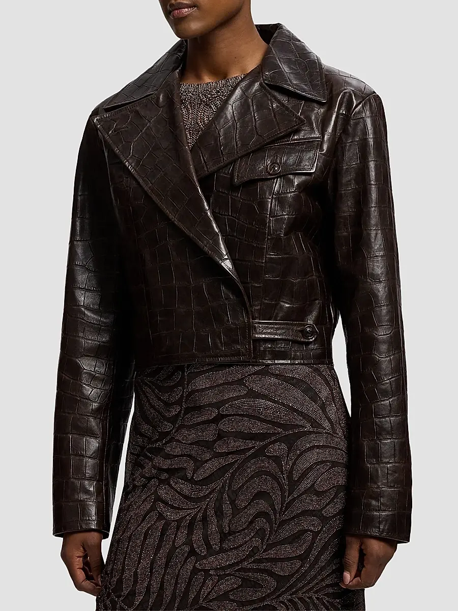 Ralph Lauren Collection Women's Jaxson Printed Leather Moto Jacket | Thumbnail 3