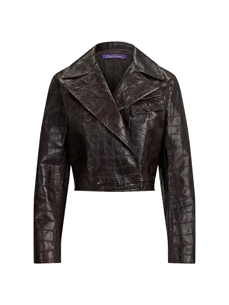 Ralph Lauren Collection Women's Jaxson Croc-Embossed Leather Moto Jacket - Espresso - Size 8 | Image 1 Ralph Lauren Collection Women's Jaxson Croc-Embossed Leather Moto Jacket - Espresso - Size 8 | Image 1