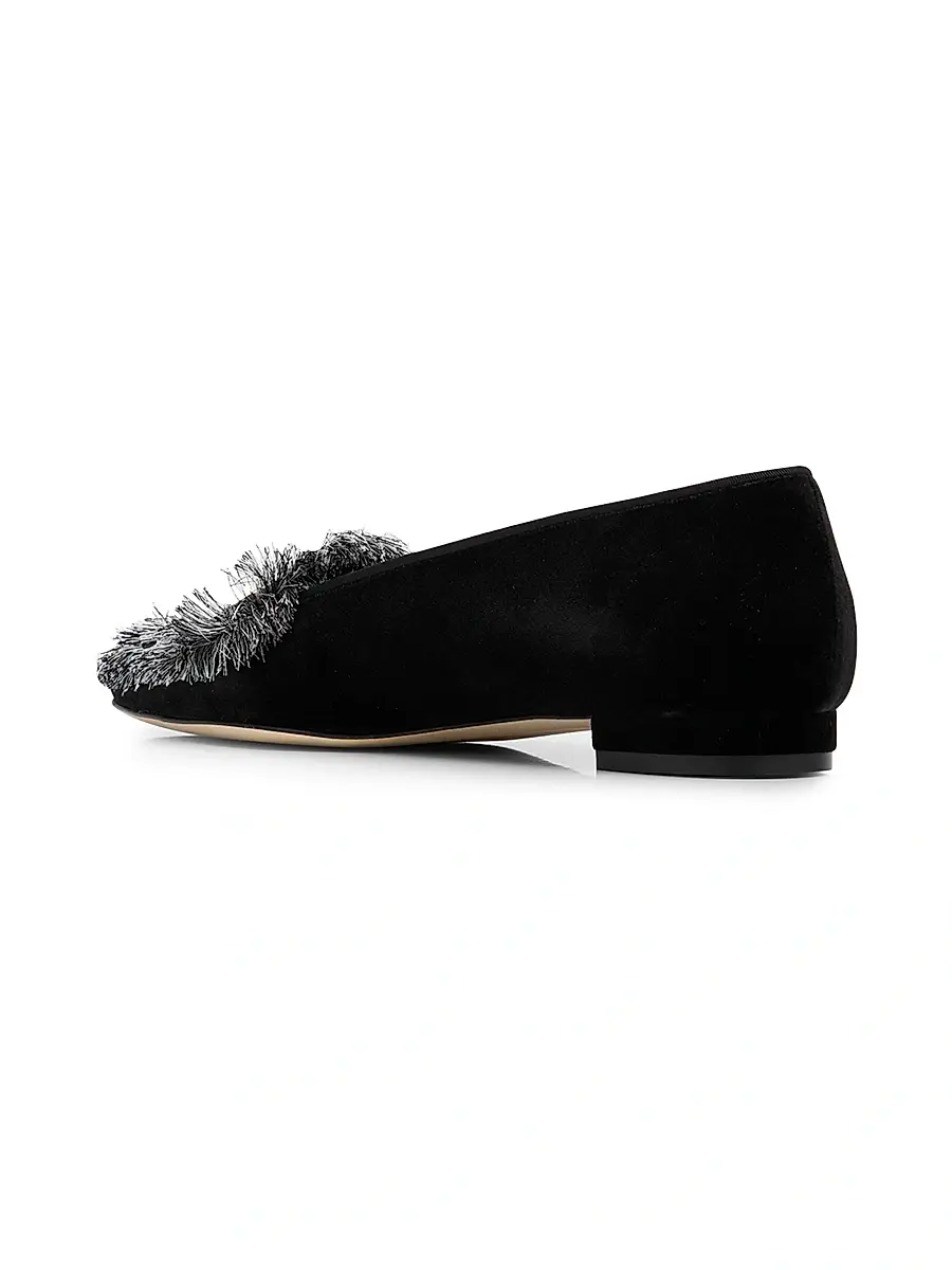 Manolo Blahnik Women's Agrofran Velvet Fringe-Trim Loafers | Thumbnail 4 Manolo Blahnik Women's Agrofran Velvet Fringe-Trim Loafers | Thumbnail 4