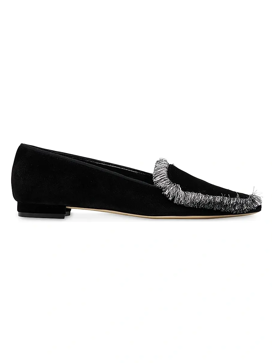 Manolo Blahnik Women's Agrofran Velvet Fringe-Trim Loafers