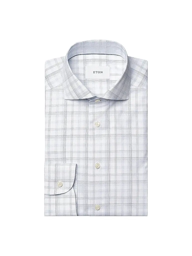 Eton Men's Plaid Cotton Poplin Contemporary-Fit Shirt - Light Blue | Image 1 Eton Men's Plaid Cotton Poplin Contemporary-Fit Shirt - Light Blue | Image 1