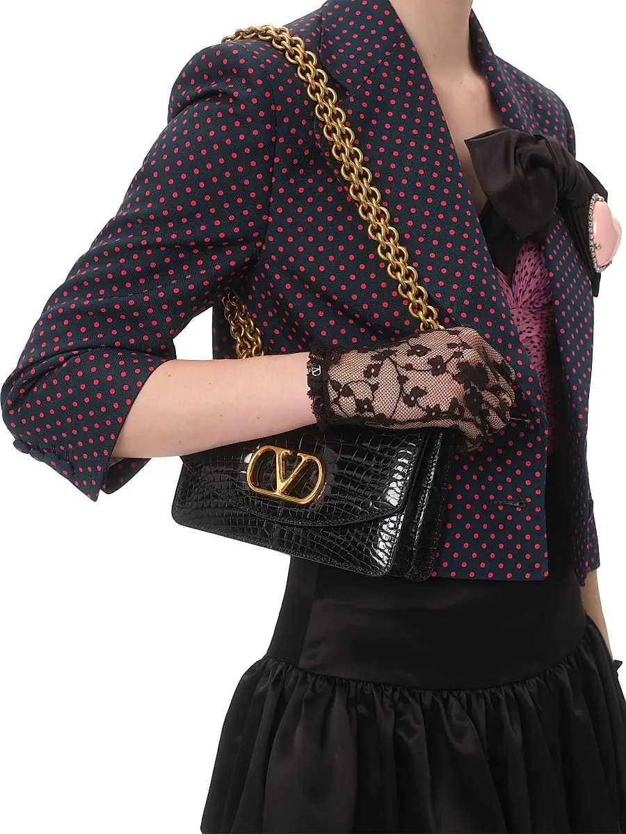 Valentino Women's Vain Small Shoulder Bag in Crocodile Leather - Black | Thumbnail 2 Valentino Women's Vain Small Shoulder Bag in Crocodile Leather - Black | Thumbnail 2