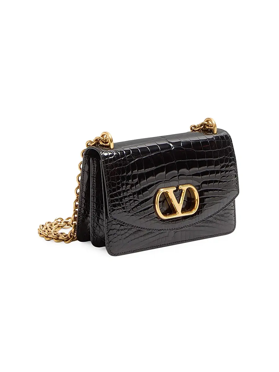 Valentino Women's Vain Small Shoulder Bag in Crocodile Leather - Black | Thumbnail 3 Valentino Women's Vain Small Shoulder Bag in Crocodile Leather - Black | Thumbnail 3